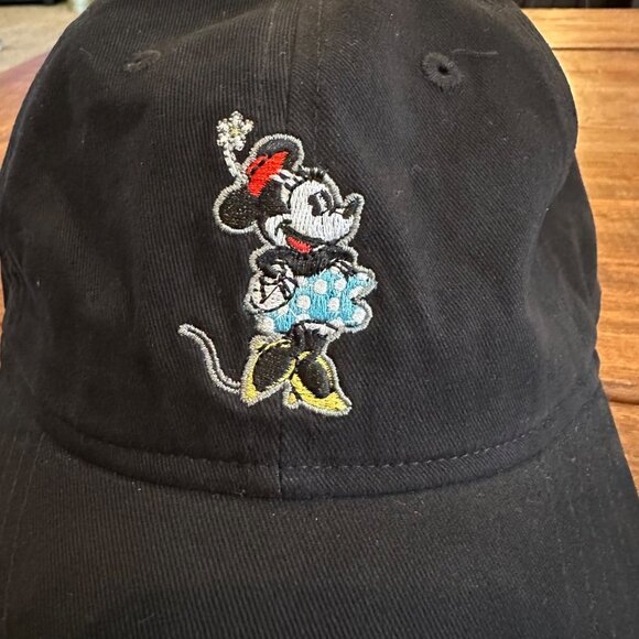 Disney | Minnie Mouse Black Adjustable Ball Hat Cap 1940's Version VTG Embroider - Picture 5 of 11
